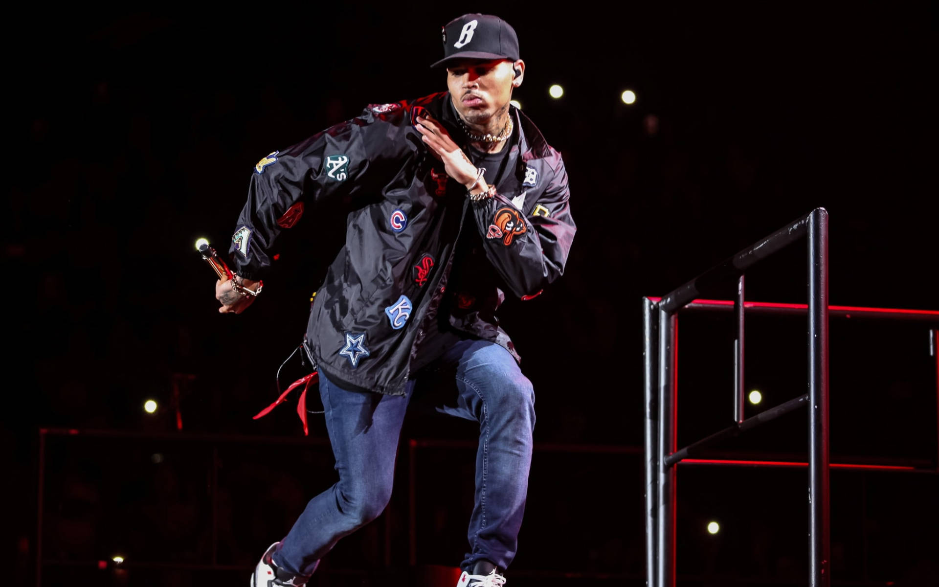 Chris Brown Performing In Stage Background