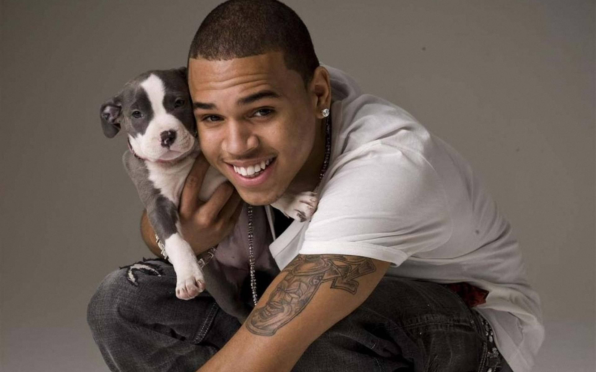 Chris Brown With Puppy Background