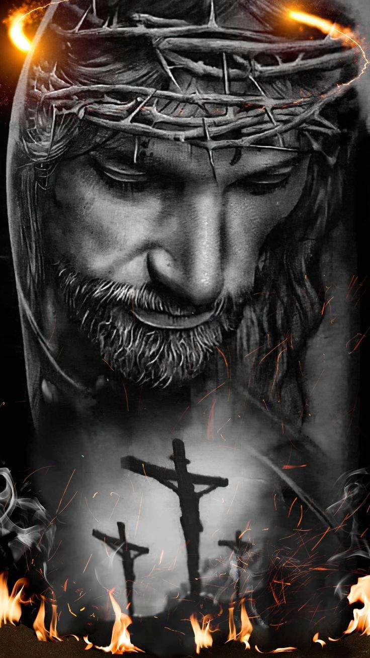 Kristus Med Tre Krucifikser Jesus Telefon Tapet Wallpaper
