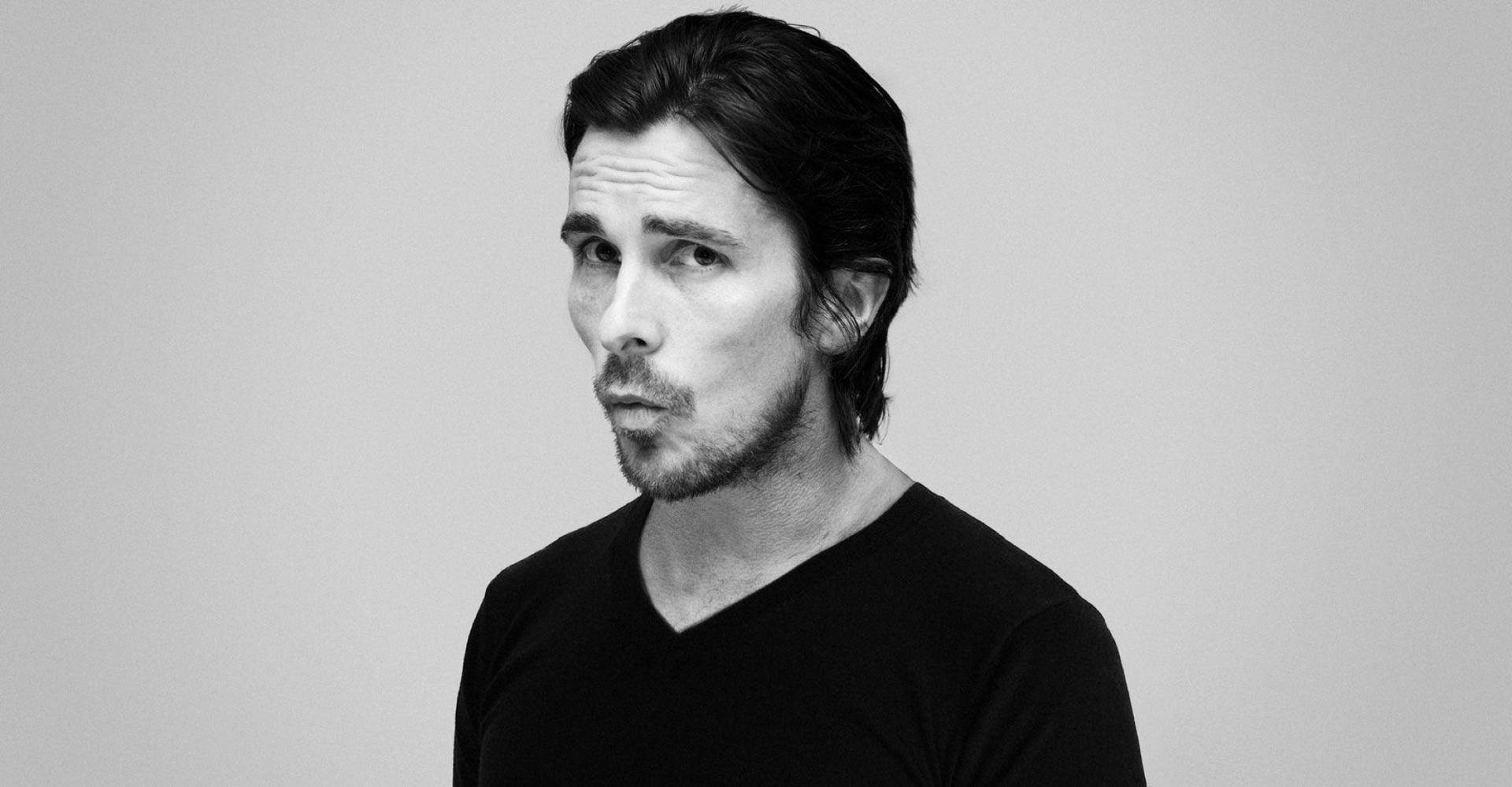 Christian Bale Greyscale Background