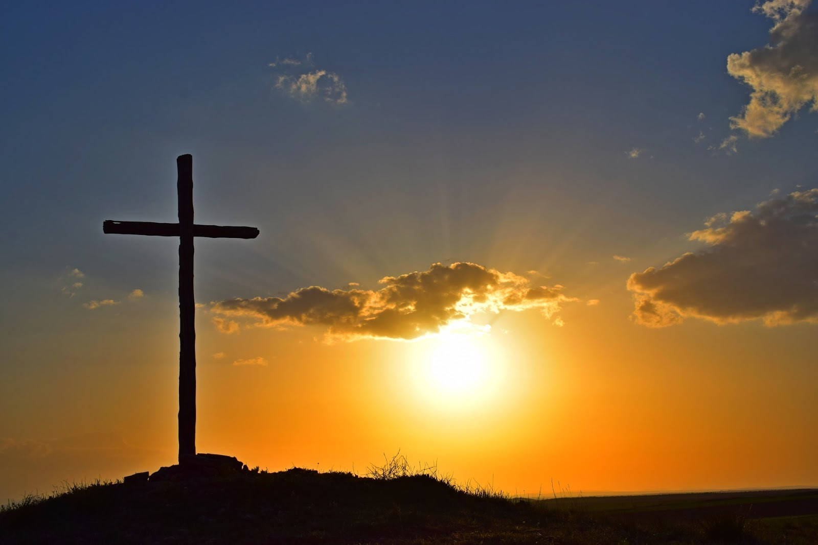 Christian Cross In The Horizon Background
