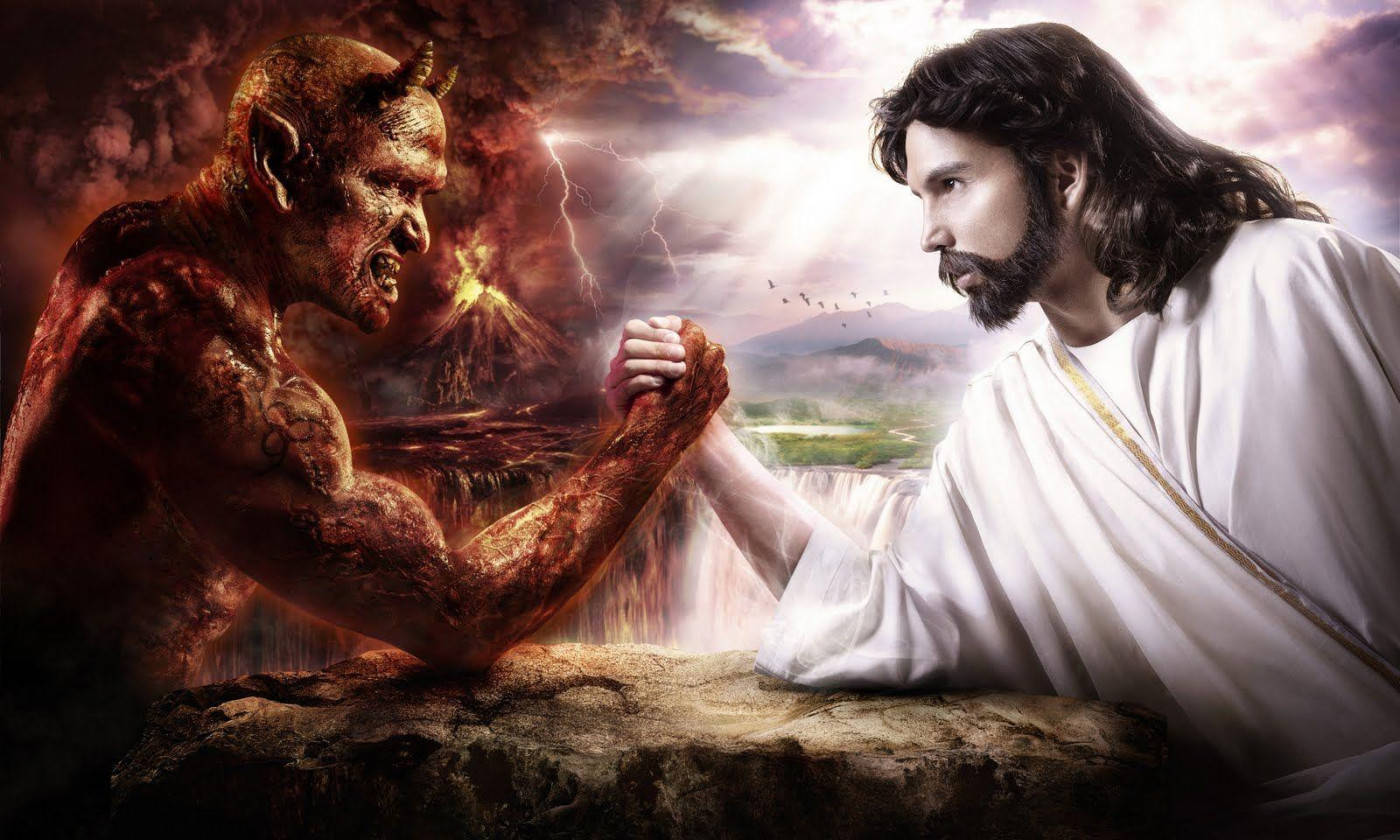 Christian God Arm Wrestling The Devil Background