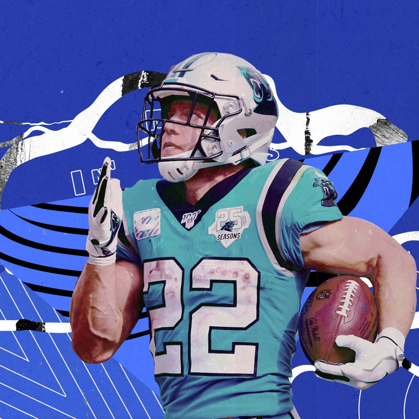 NFL Running Back Christian McCaffrey jumps into the endzone. Wallpaper