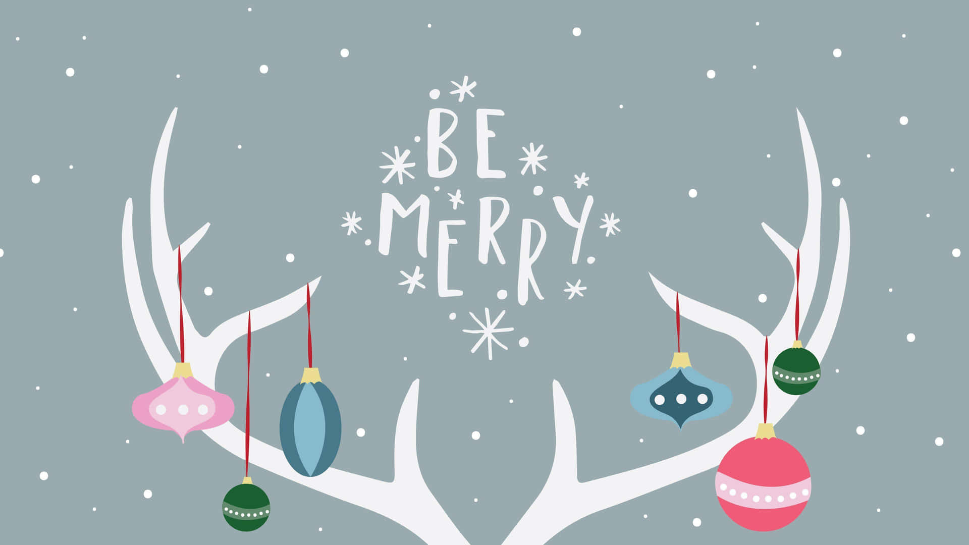 Be Merry Christmas Ornaments On Deer Antlers Wallpaper