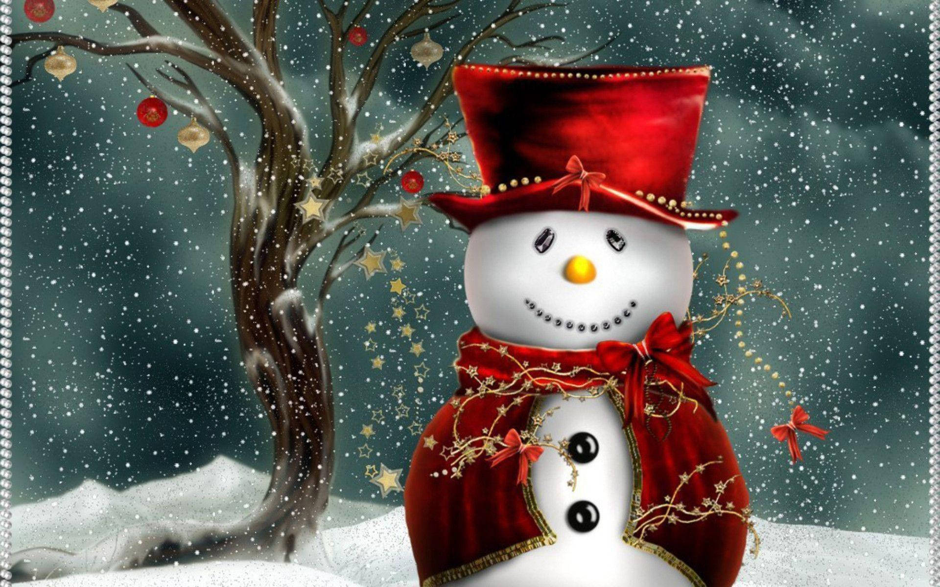 Christmas Aesthetic Desktop 3D Snowman Wallpaper