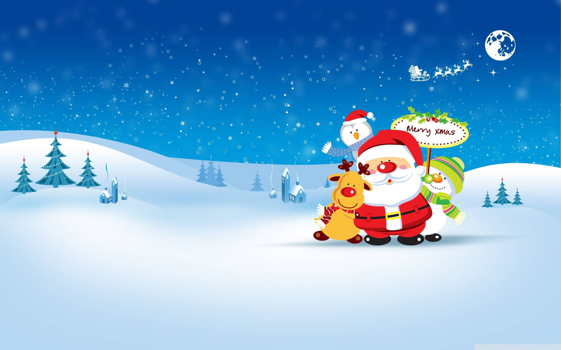 Weihnachtlicheästhetische Desktop-hintergrundbilder Mit Blauem Schnee Und Dem Weihnachtsmann. Wallpaper