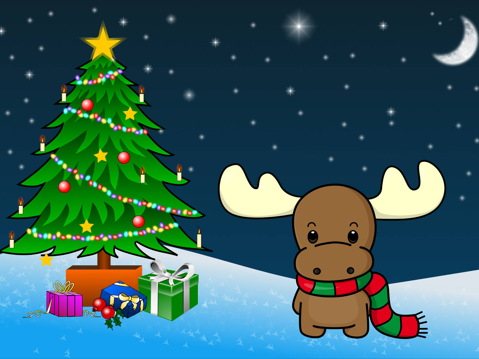 Christmas Aesthetic Desktop Cartoon Tree Wallpaper