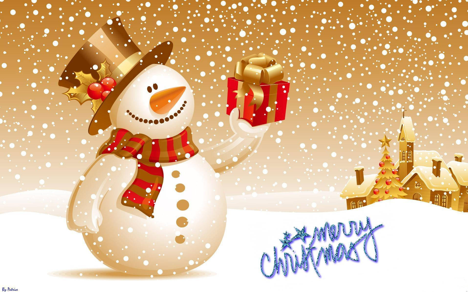 Christmas Aesthetic Desktop Snowman Gift Wallpaper