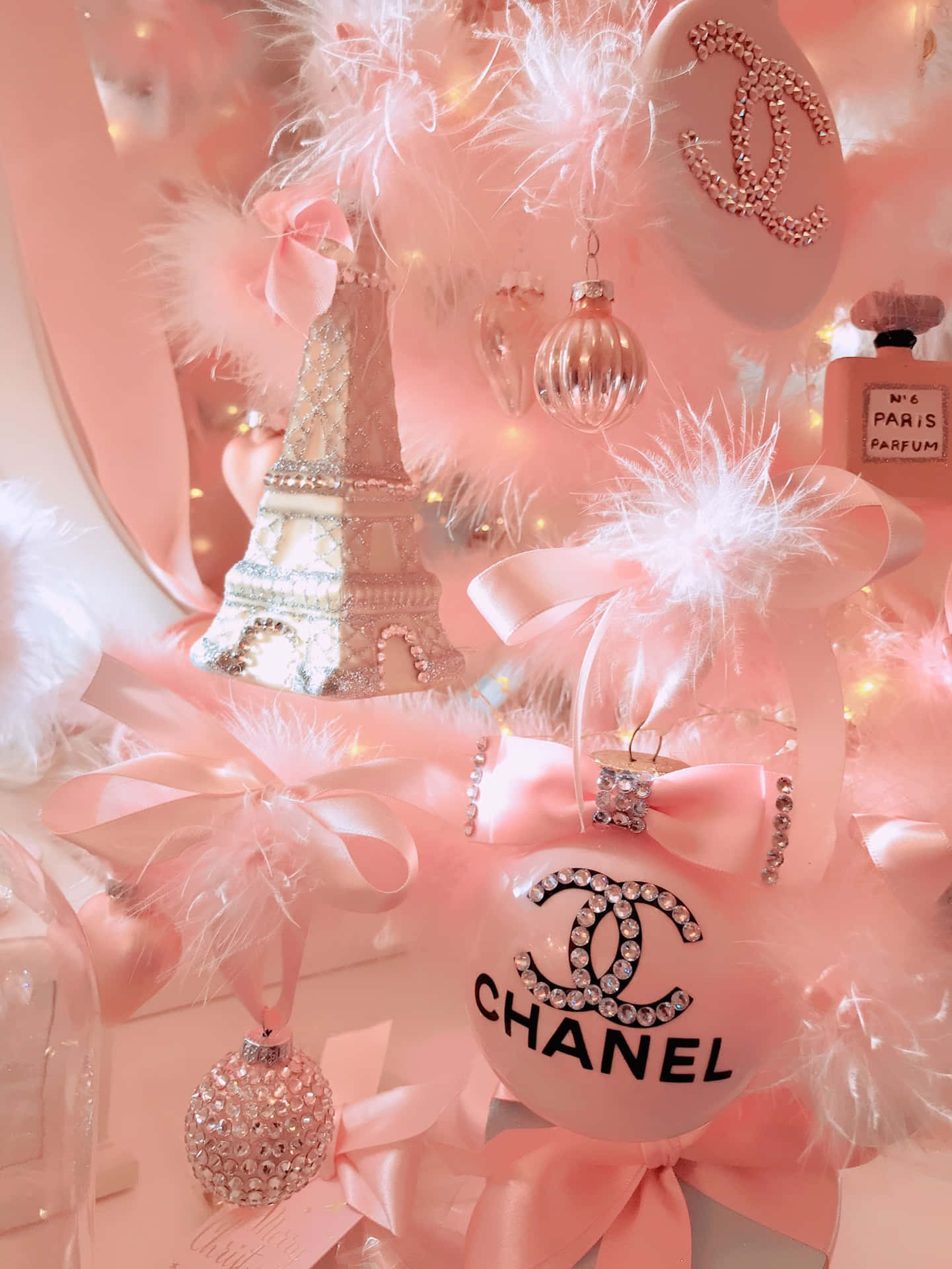 chanel christmas tree with pink decorations
