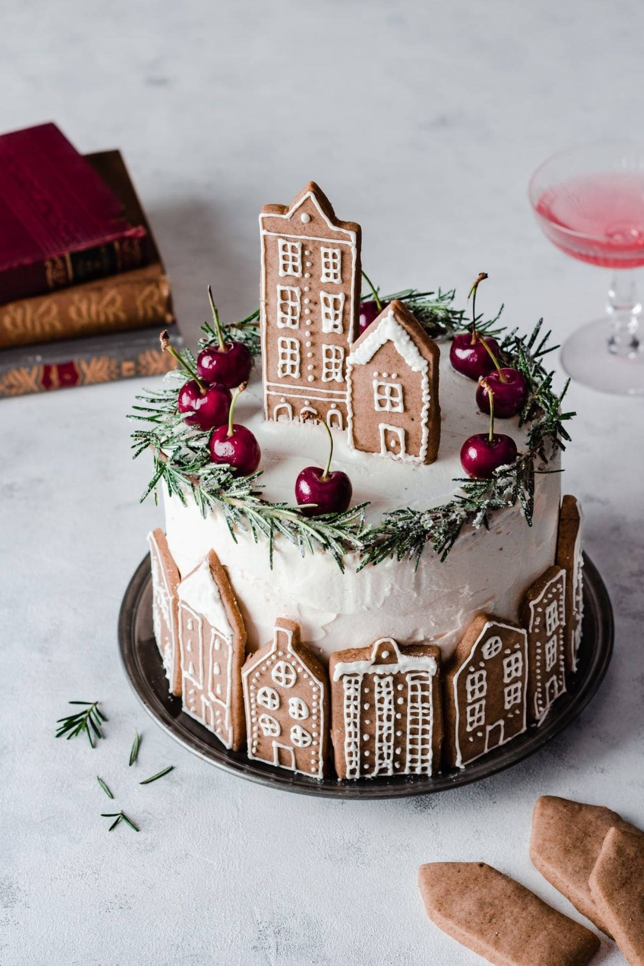 Christmas Aesthetic Village-themed Cake Wallpaper
