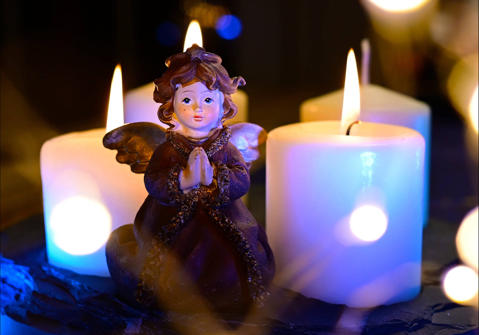 Christmas Angel And White Candles Wallpaper