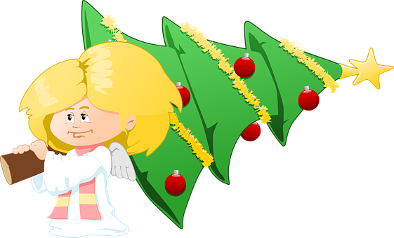 Christmas Angel Carrying Tree PNG