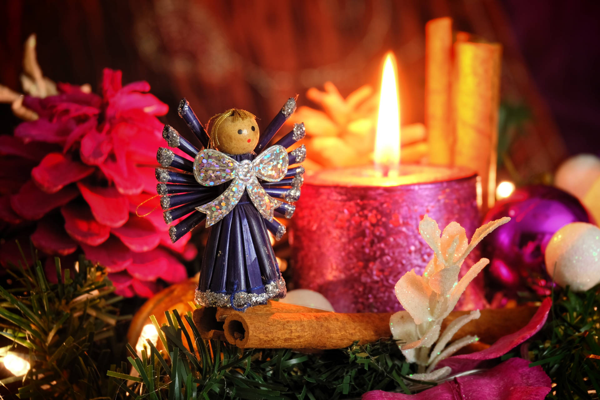 Christmas Angel Pink Candle Wallpaper