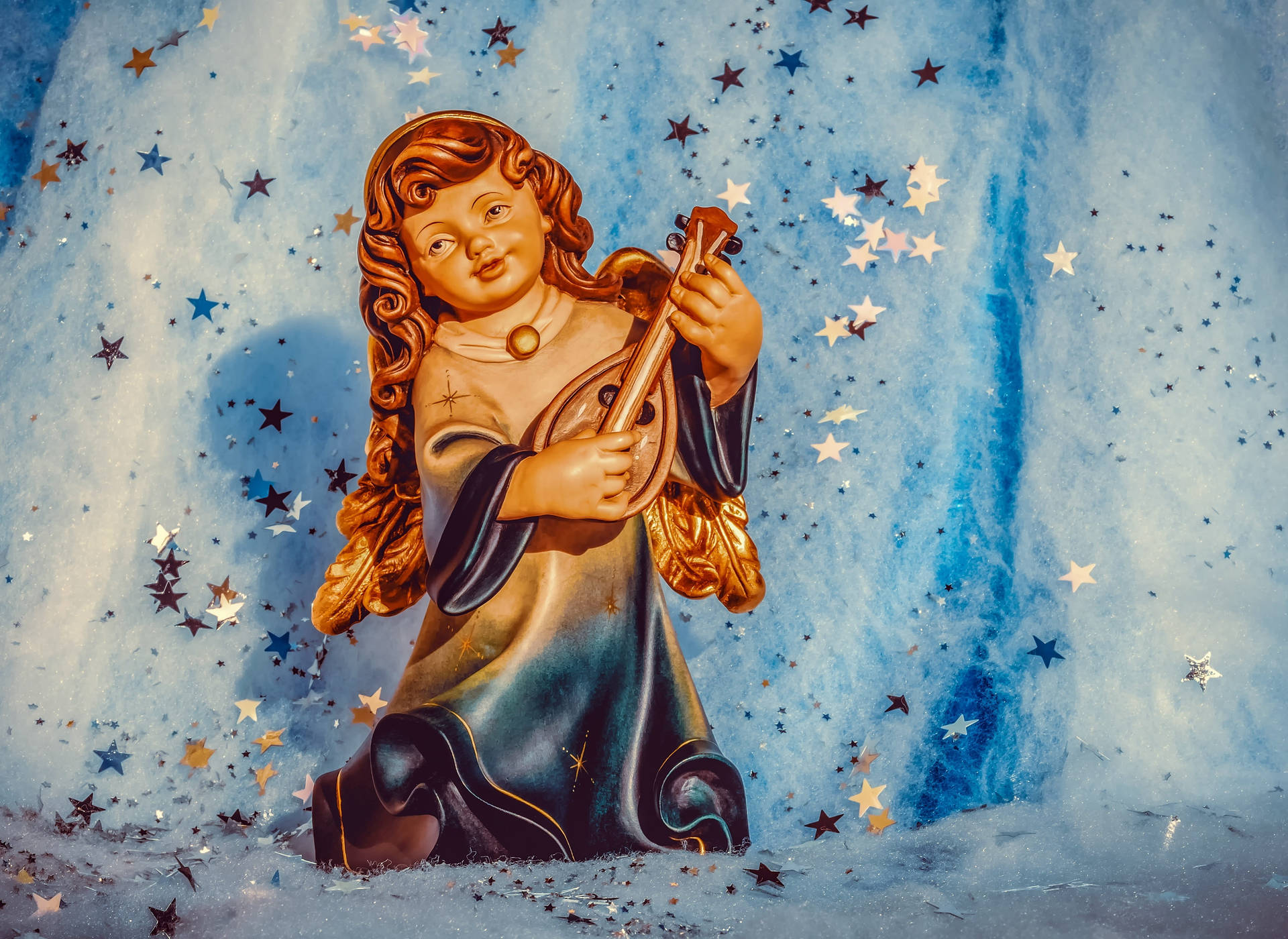 Christmas Angel With Stars Wallpaper