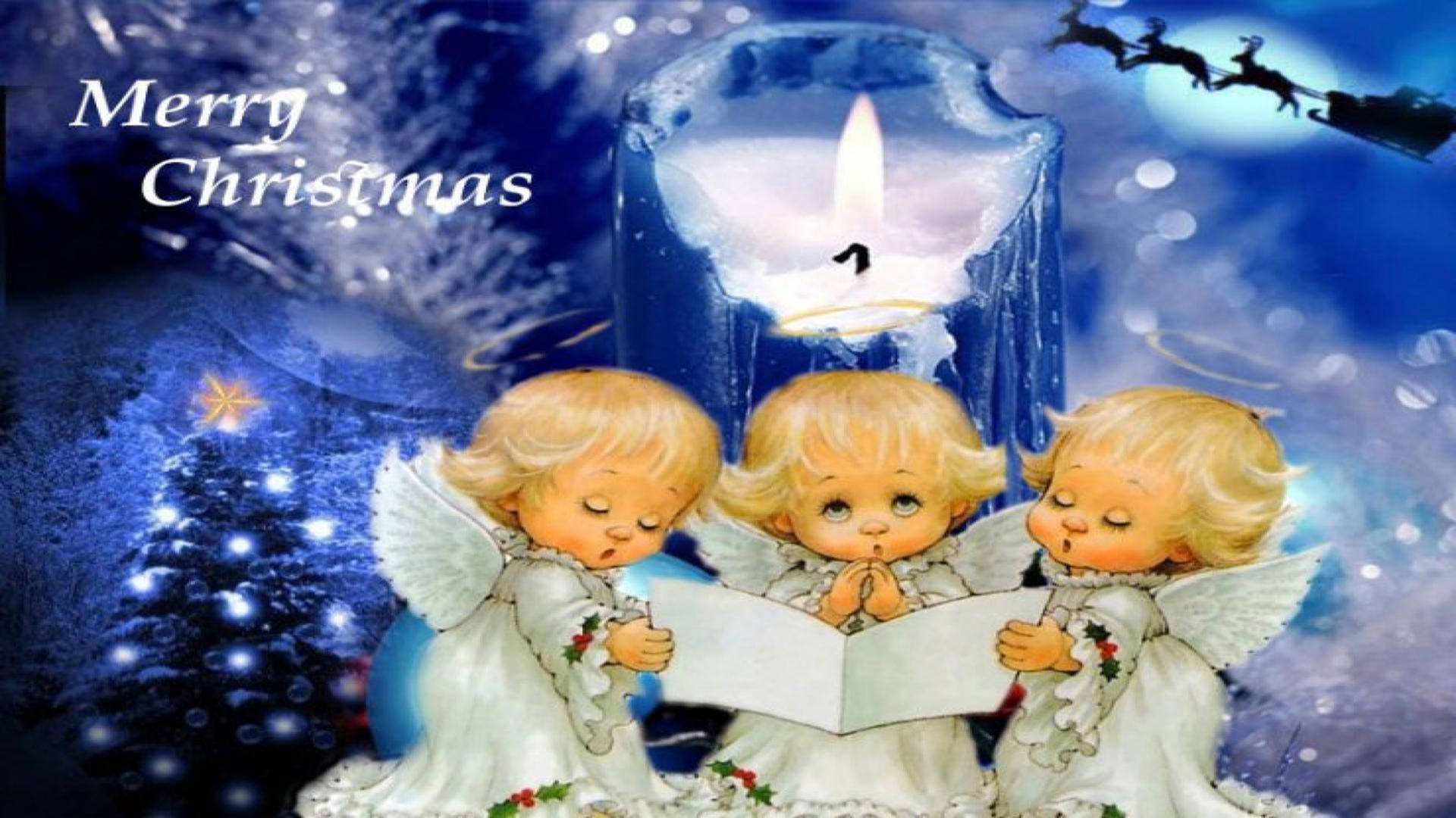 Christmas Angels Blue Illustration Wallpaper