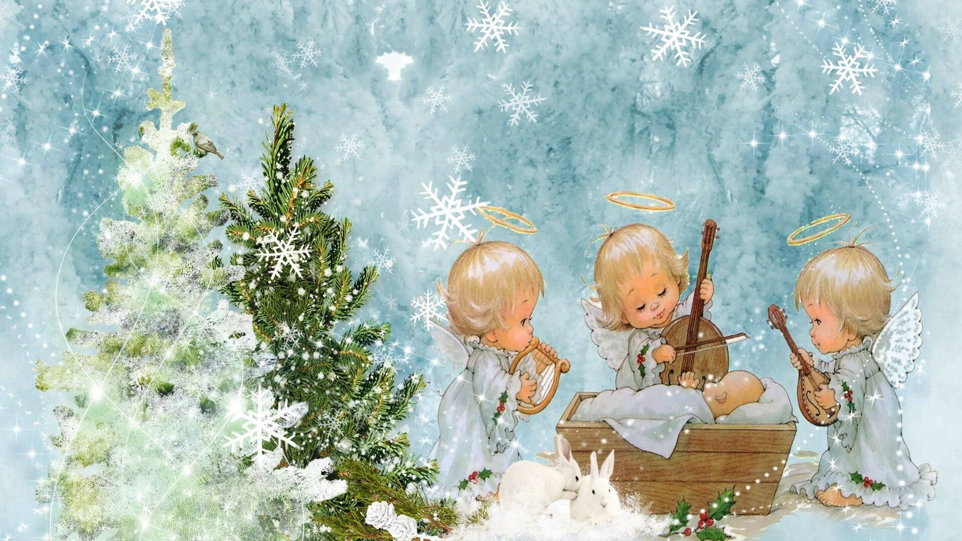 Christmas Angels With Baby Jesus Wallpaper