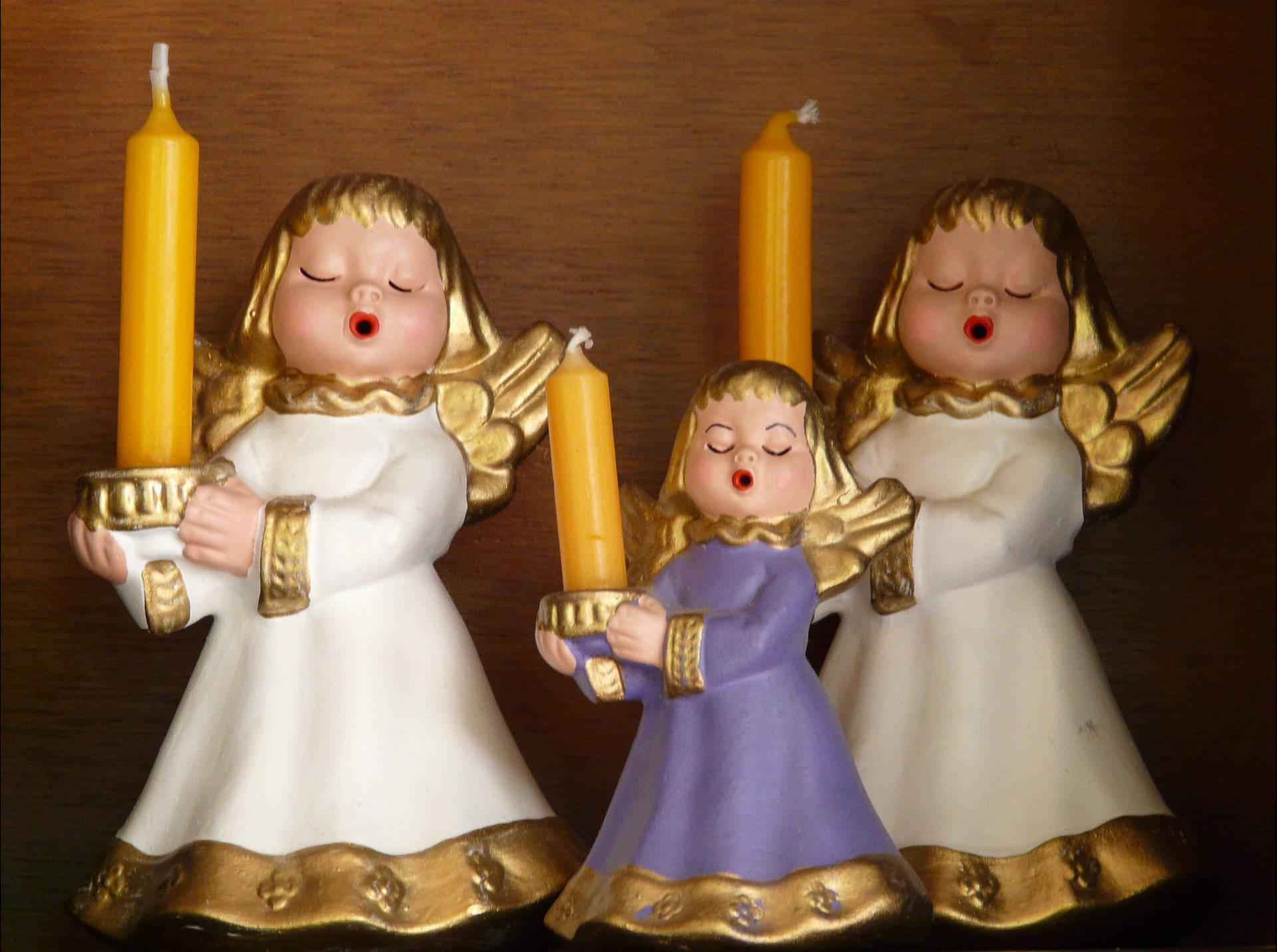 Christmas Angels Yellow Candles Wallpaper