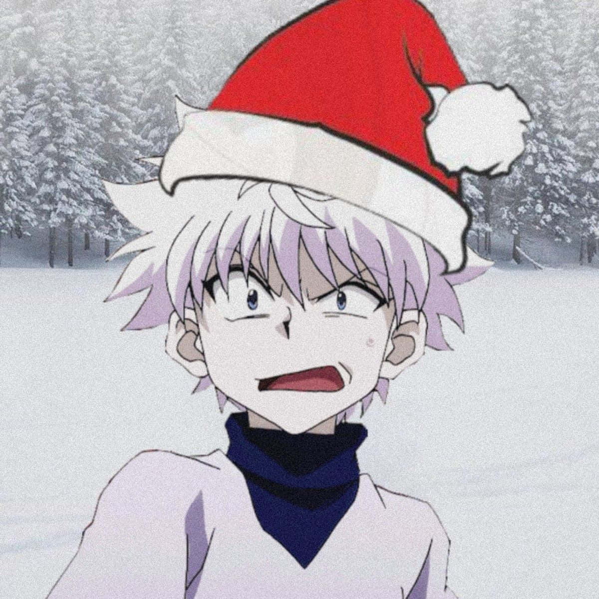 Enchanting Winter Wonderland with Youthful Anime Characters Celebrating Christmas Wallpaper