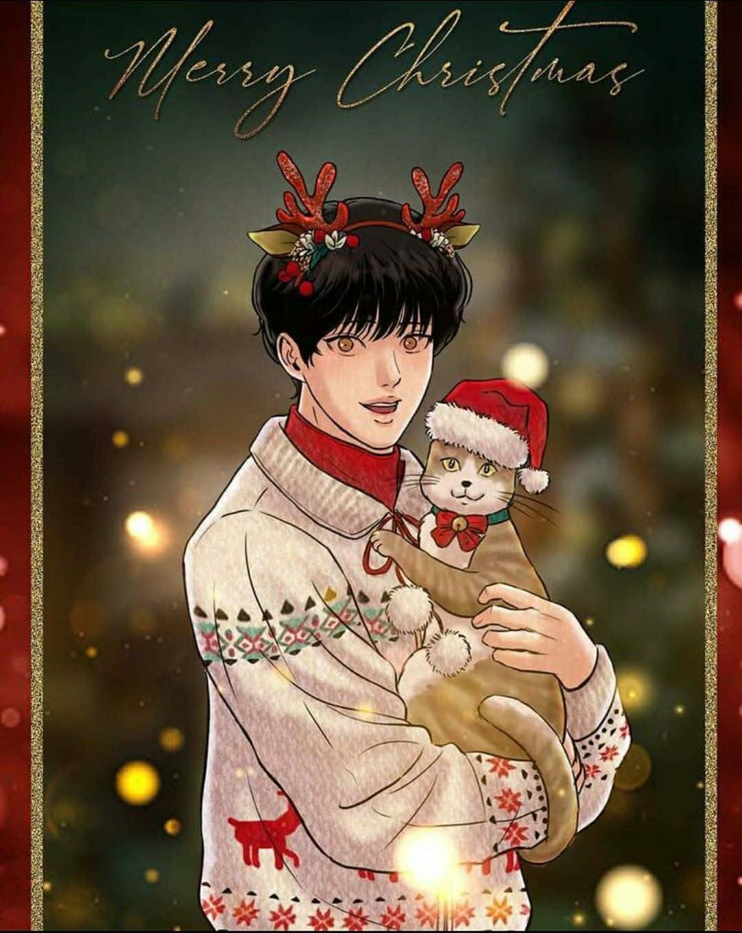 Jul Anime Drenge Seungho og hans kat Wallpaper