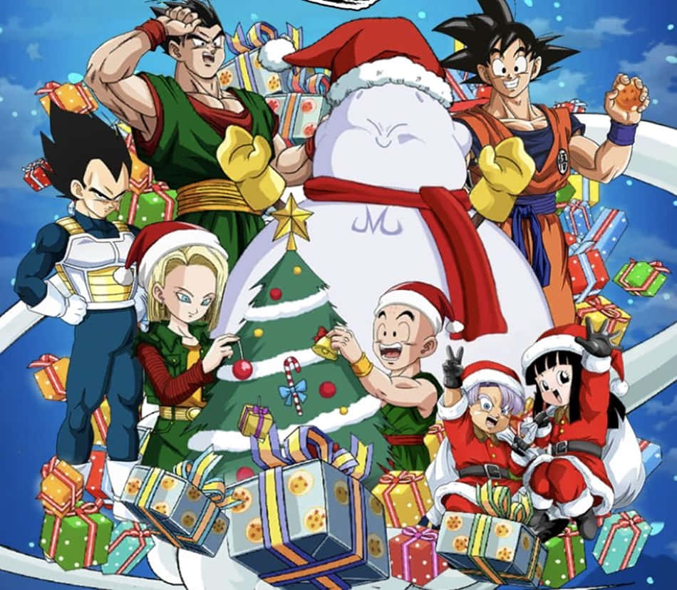 Chicosde Anime Disfrutan De Una Divertida Navidad En La Nieve. Fondo de pantalla