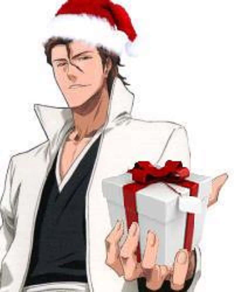 Christmas Anime Pfp Of Aizen Carrying Gift Wallpaper