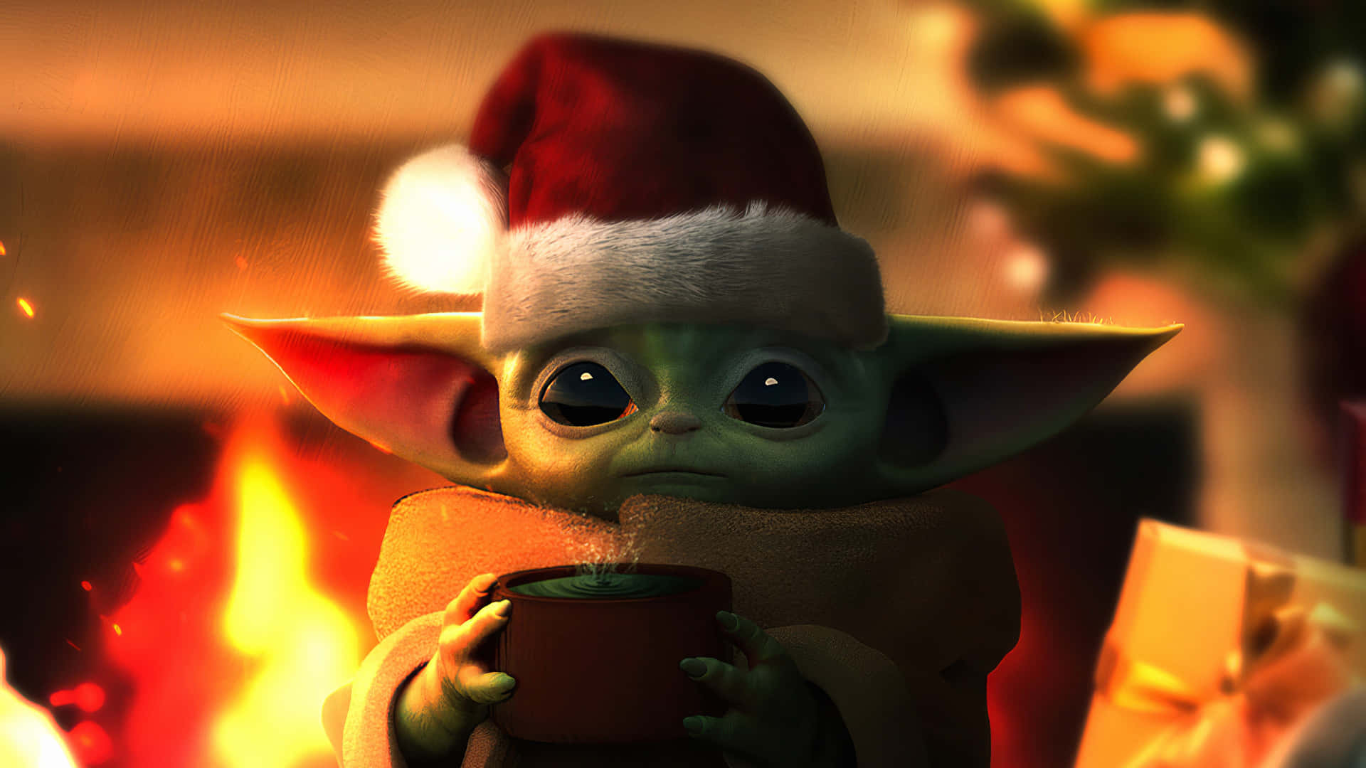 Fondode Pantalla De Navidad De Baby Yoda En Estilo Anime Fondo de pantalla