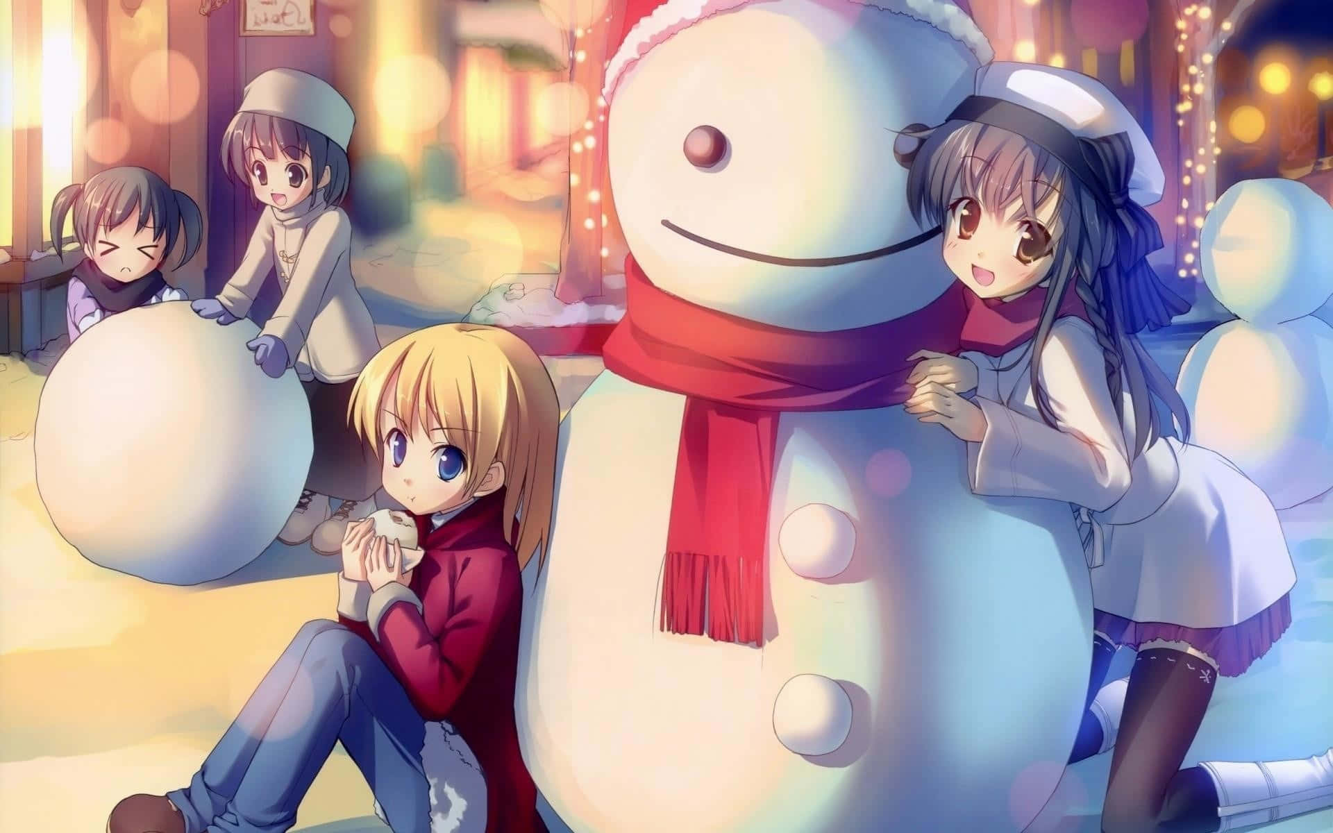 Christmas Anime Pfp Of Kids Playing Snow Wallpaper