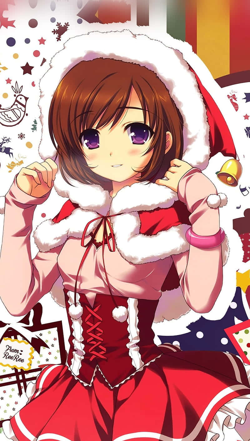 Imagende Perfil De Anime De Navidad De Una Chica De Pelo Corto. Fondo de pantalla