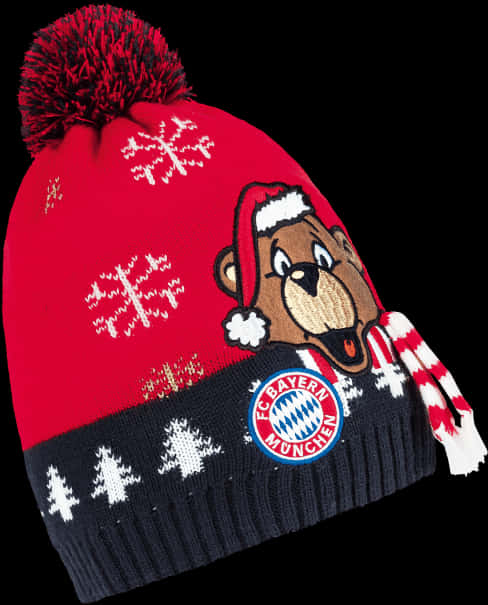 Christmas Beaniewith Bearand Snowflakes PNG