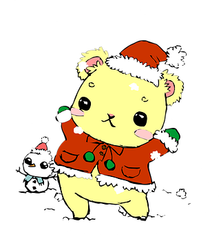 Christmas Bearand Snowman Cartoon PNG