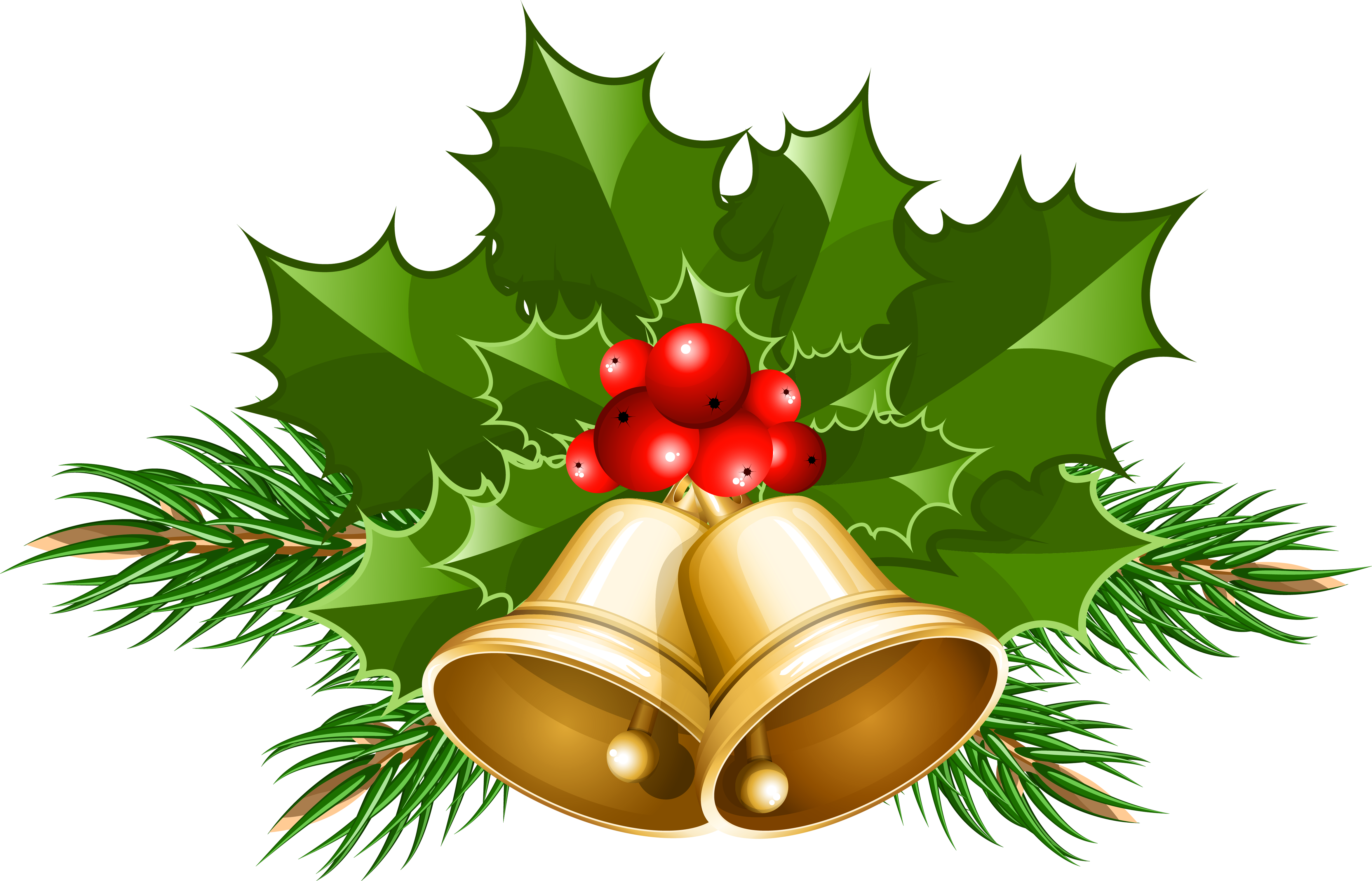 Christmas Bells Holly Berries Clipart PNG
