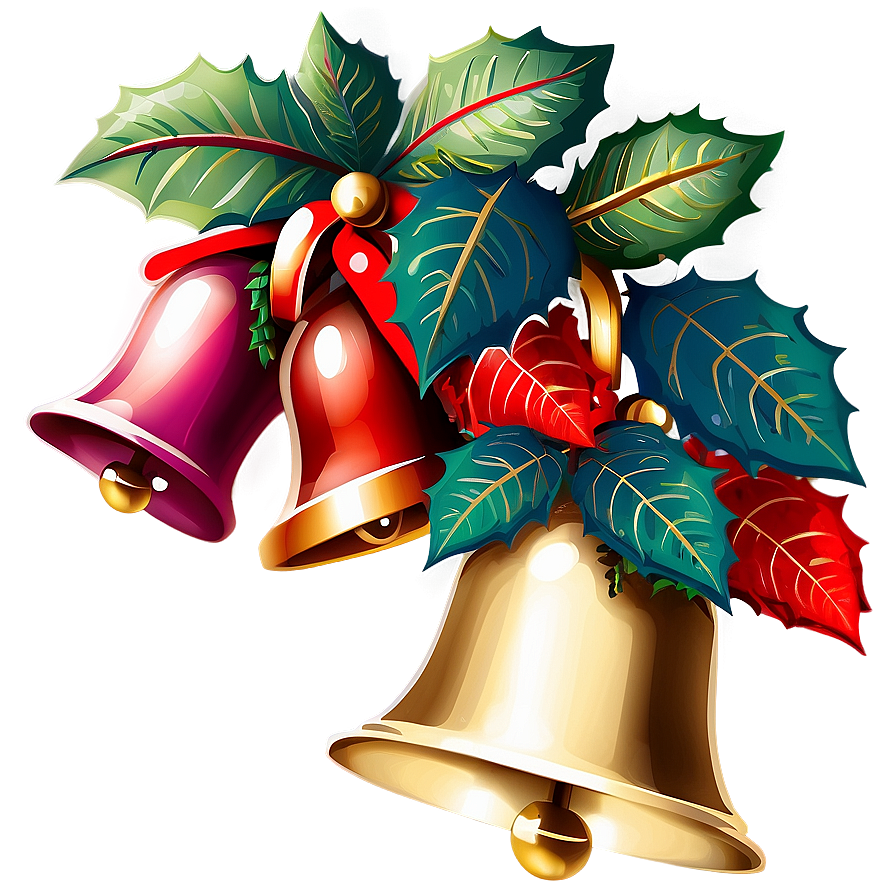 Christmas Bells With Poinsettia Png 59 PNG