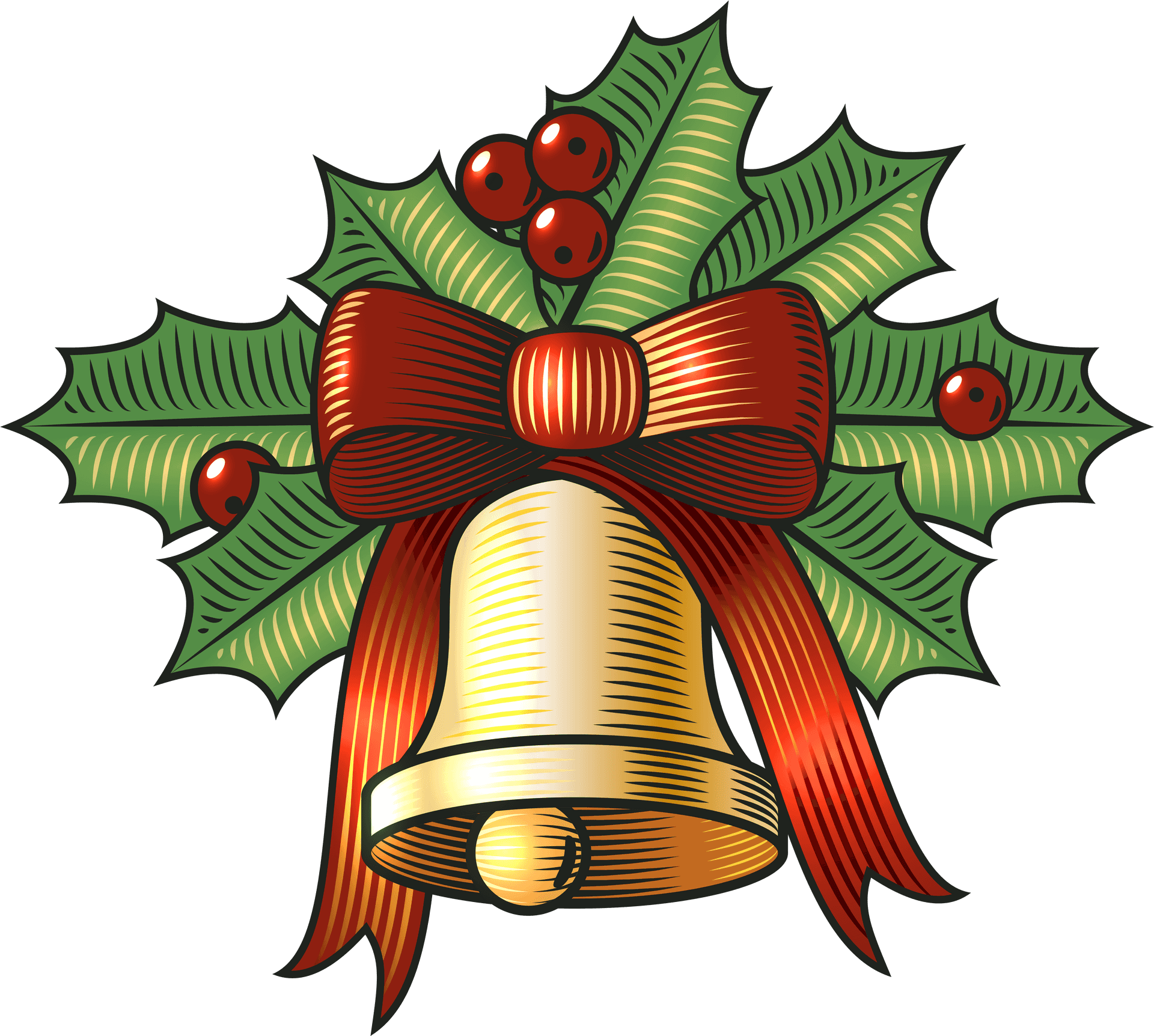 Christmas Bellwith Hollyand Red Ribbon PNG