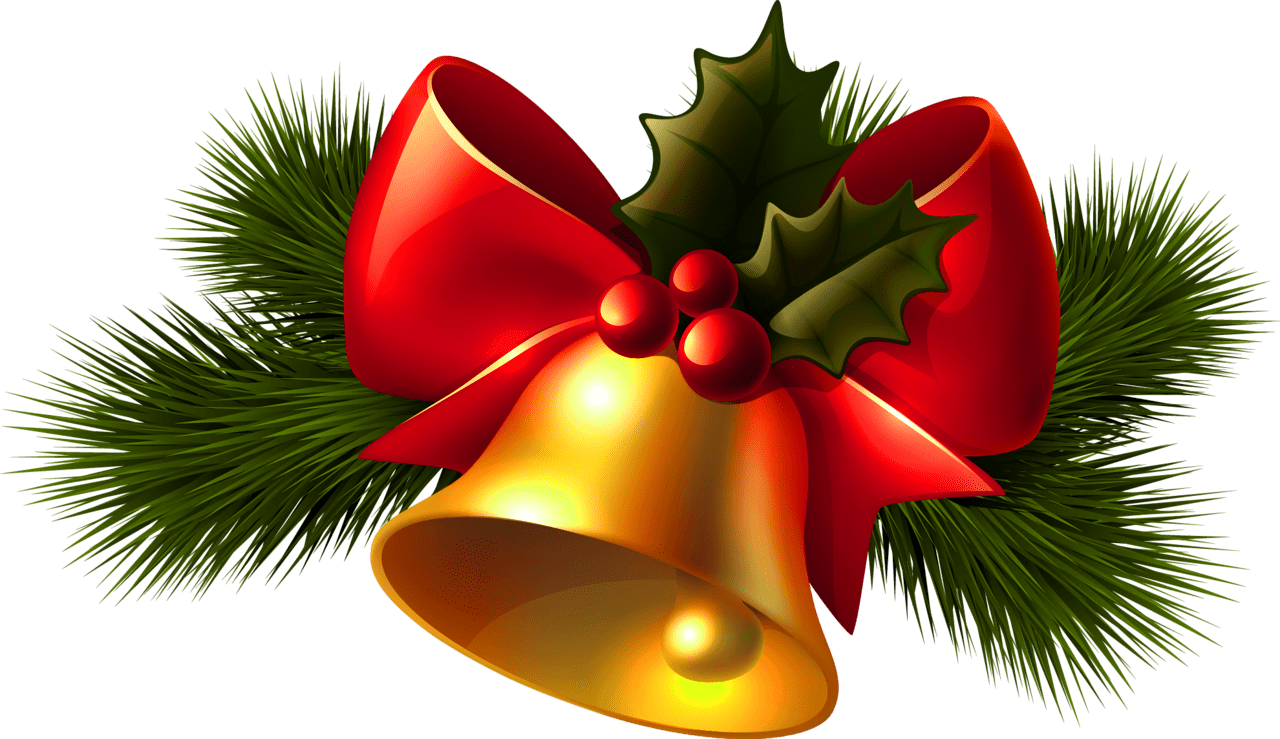 Christmas Bellwith Red Ribbonand Holly.png PNG