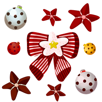 Christmas Bowand Ornaments Vector PNG