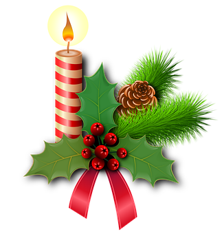 Christmas Candleand Holly Decoration PNG