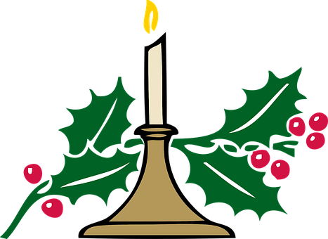 Christmas Candleand Holly Decoration PNG