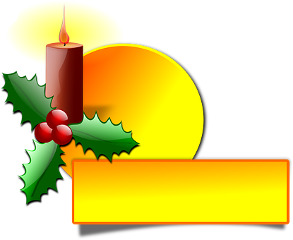 Christmas Candleand Holly Graphic PNG