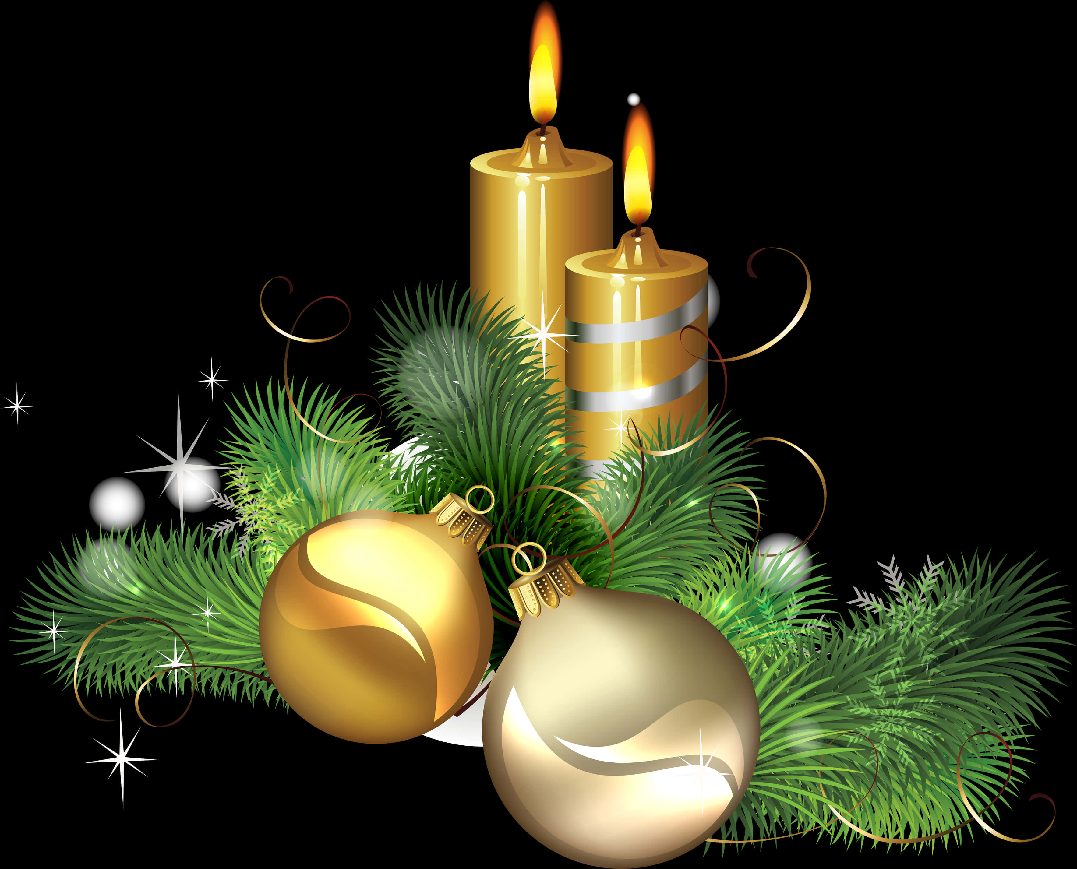 Christmas Candlesand Ornaments PNG