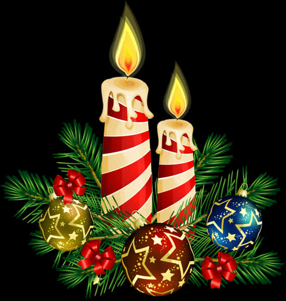 Christmas Candlesand Ornaments PNG