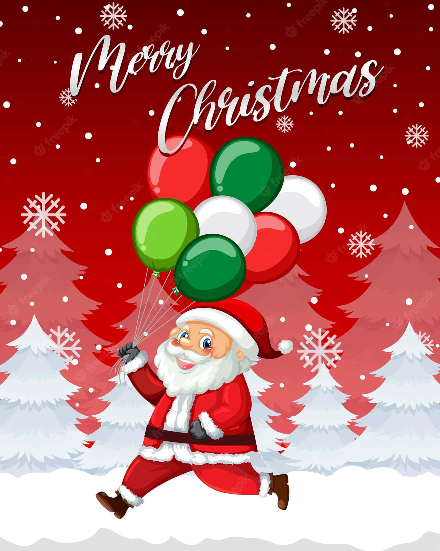 Santa Claus With Balloons And Christmas Tree