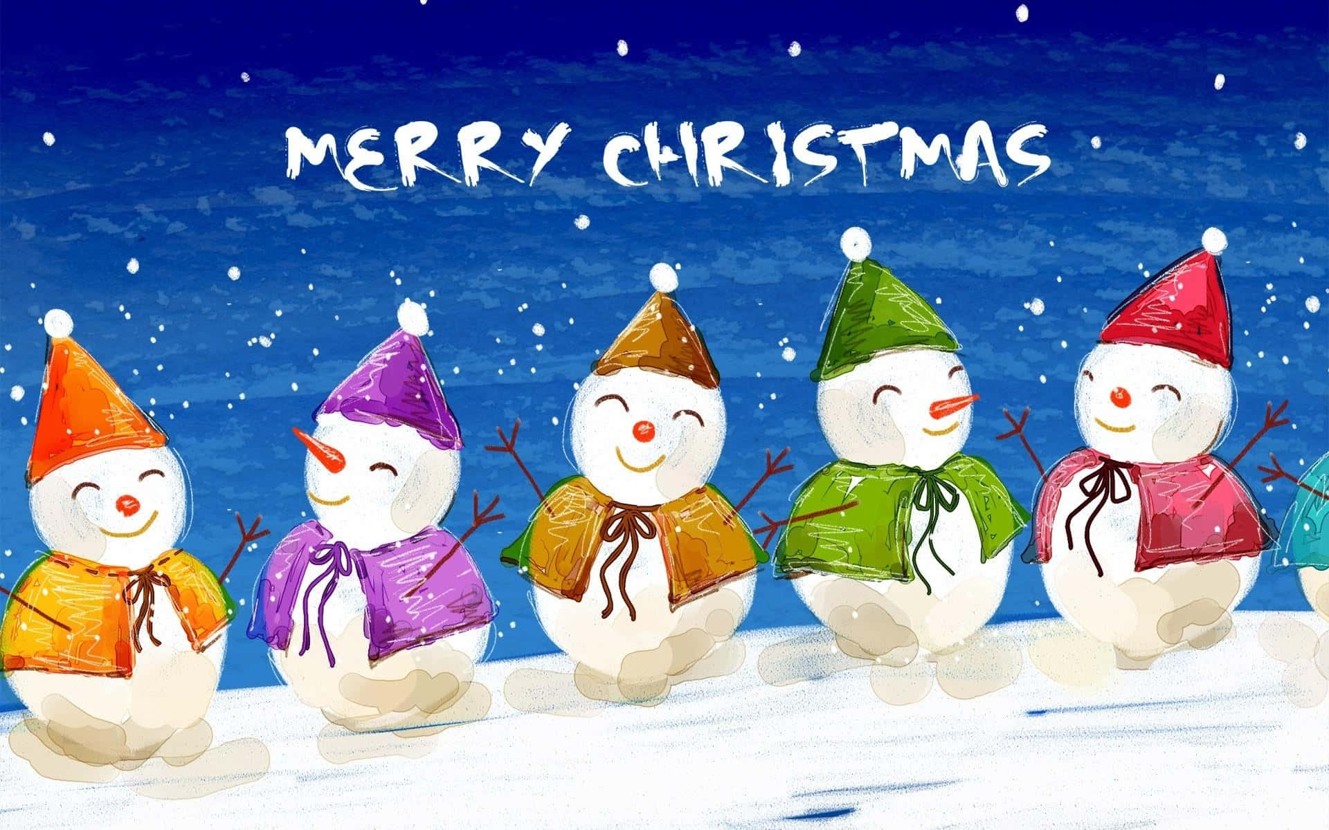 Christmas Cartoon Snowman Friends Holiday Picture