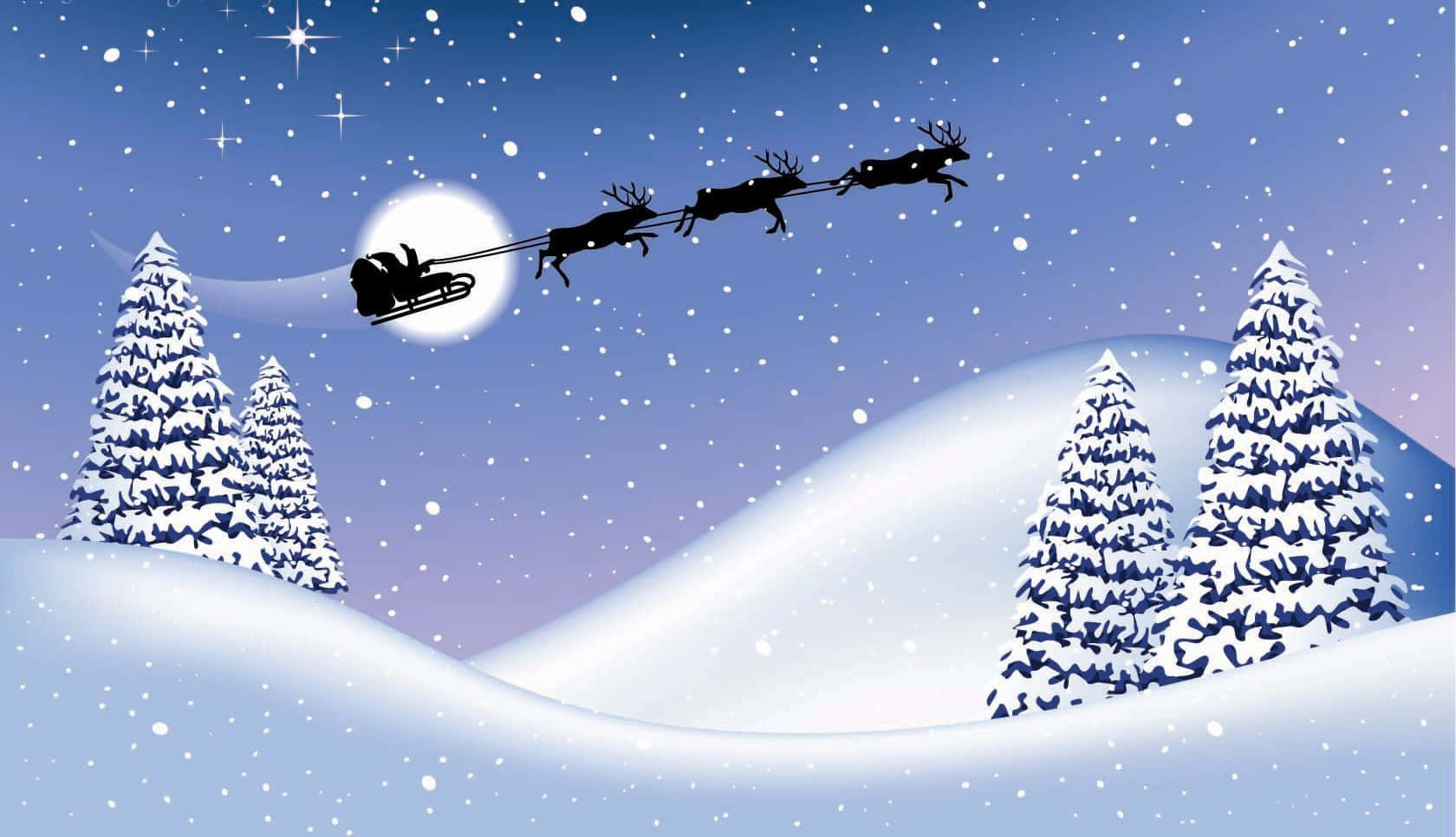 Jul Cartoon Sne Skov Reindeer Sleigh Billede Tapet
