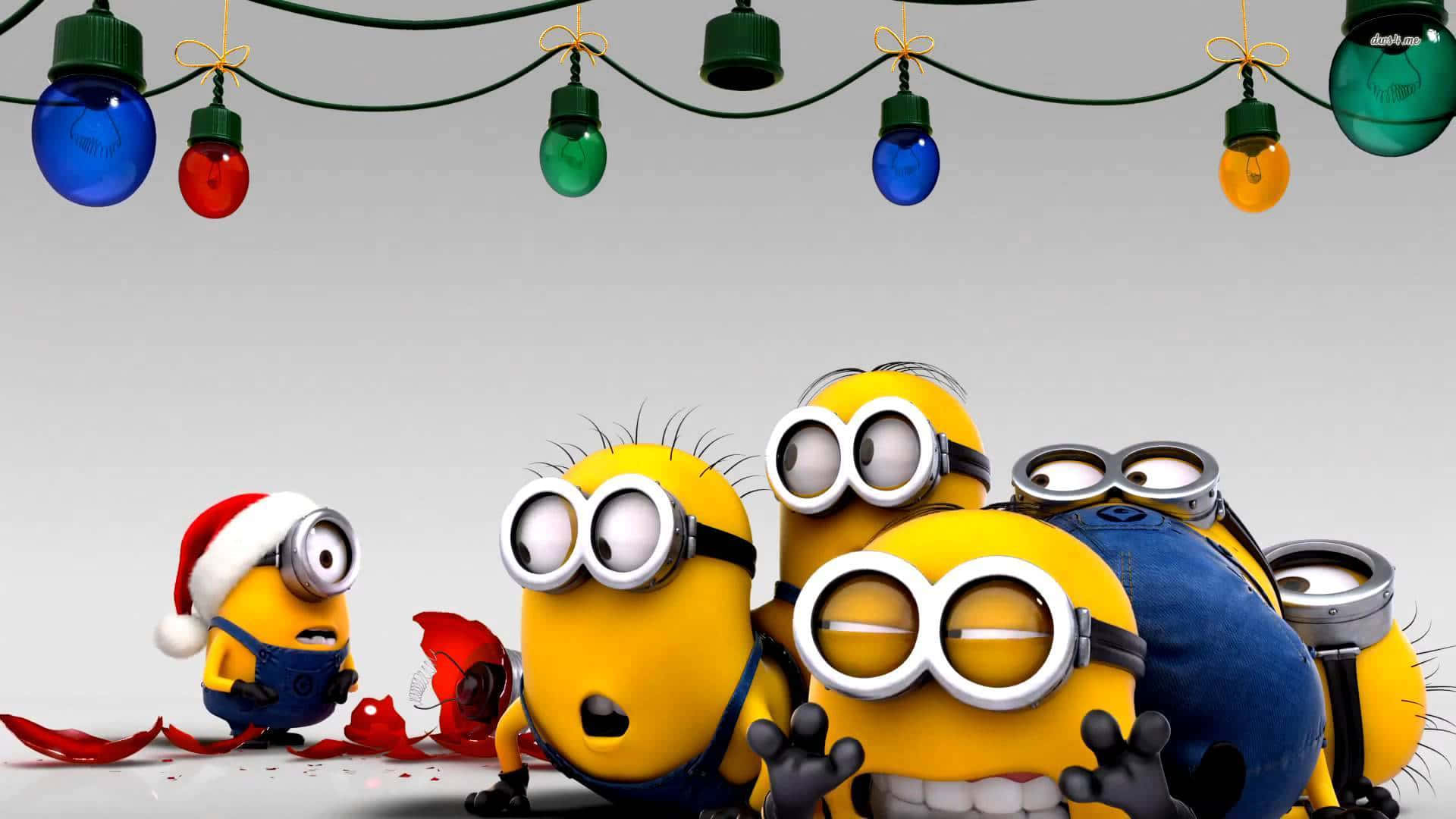 Weihnachtlichecartoon-bild Von Lustigen, Gelben Minions Aus 