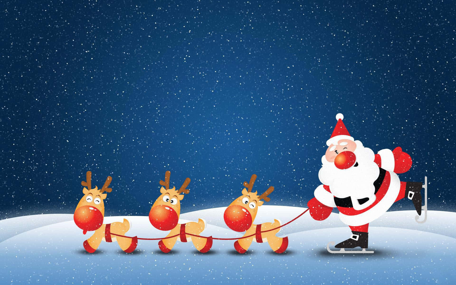 Jule Cartoon Reindeer Santa Claus Skating Billede Baggrund