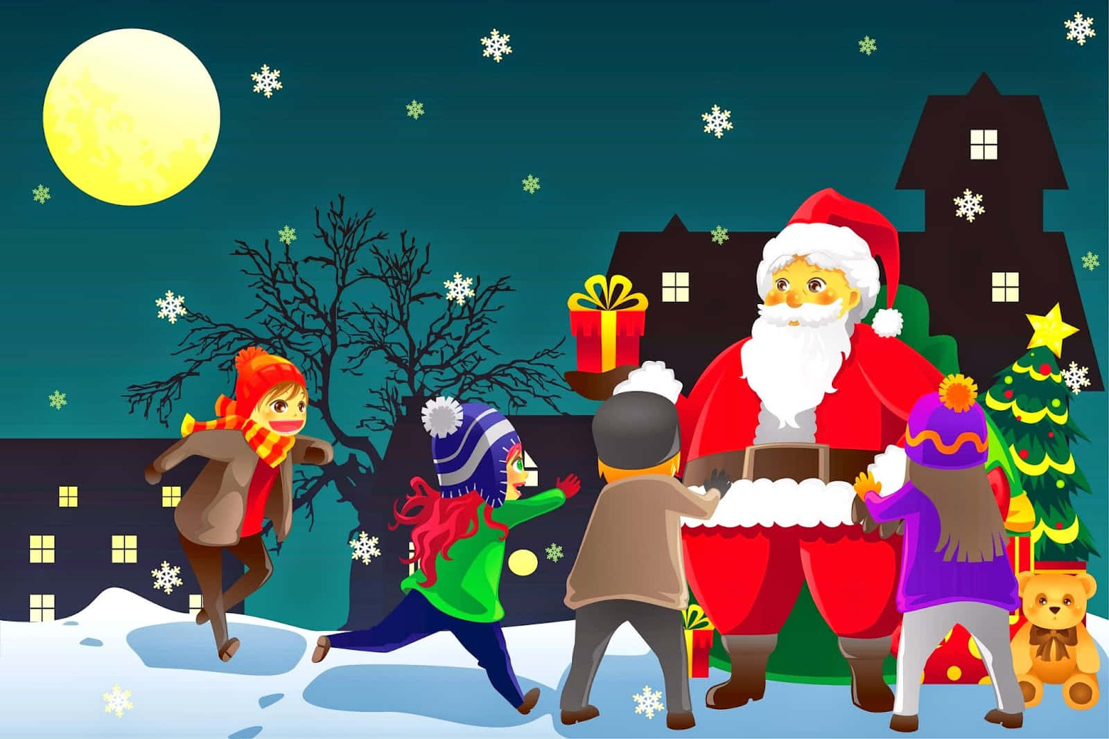 Christmas Cartoon Santa Giving Presents Picture