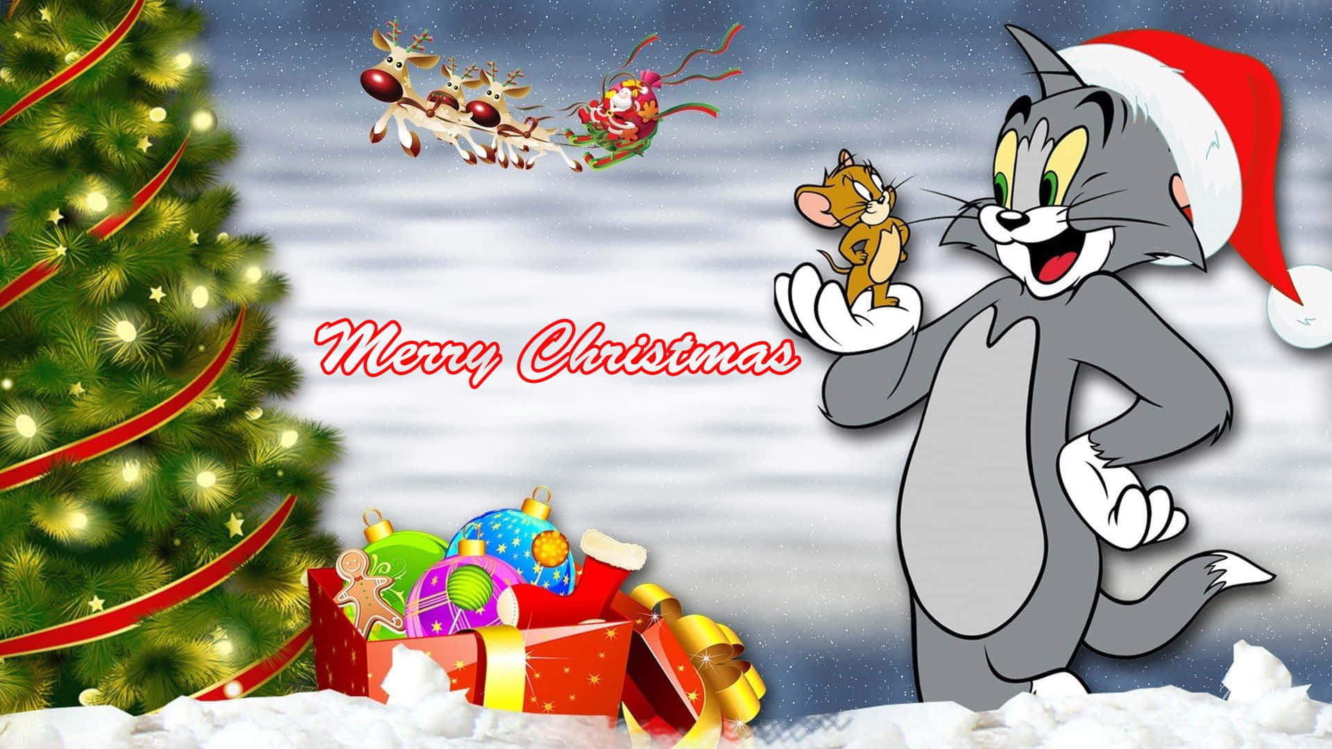 Jule tegnefilm Tom og Jerry Billede Ægte 3D Wallpaper