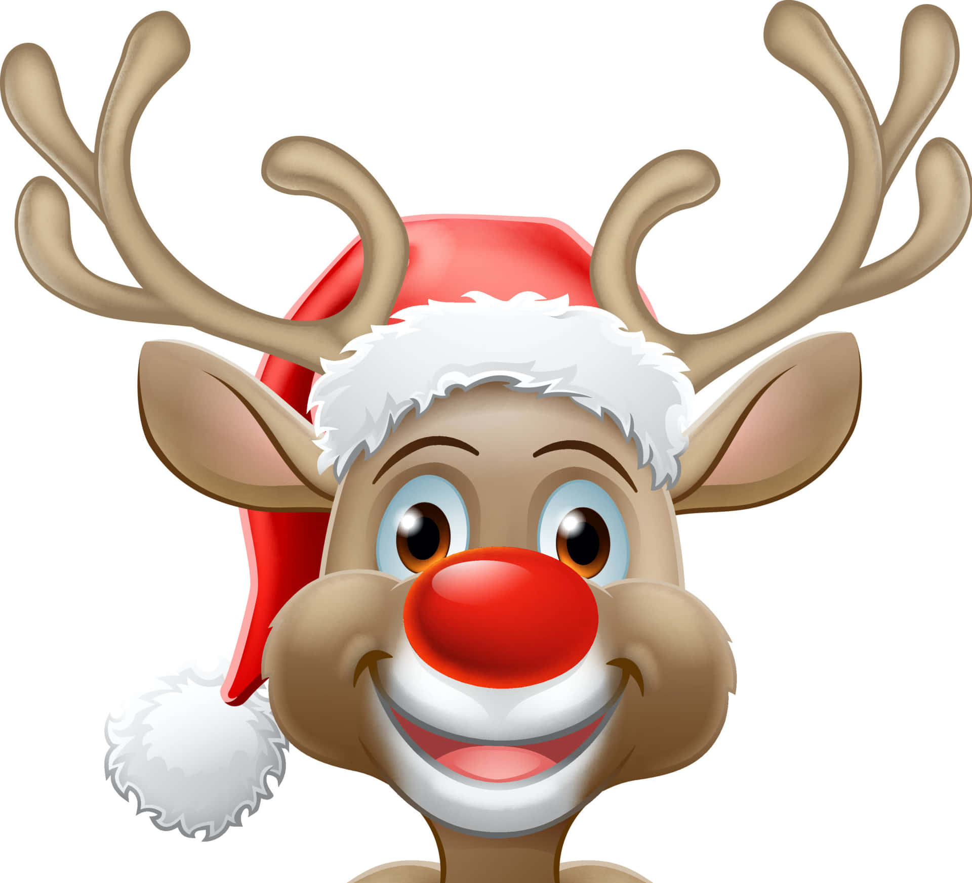 Christmas Cartoon Reindeer Smiling Santa Hat Picture