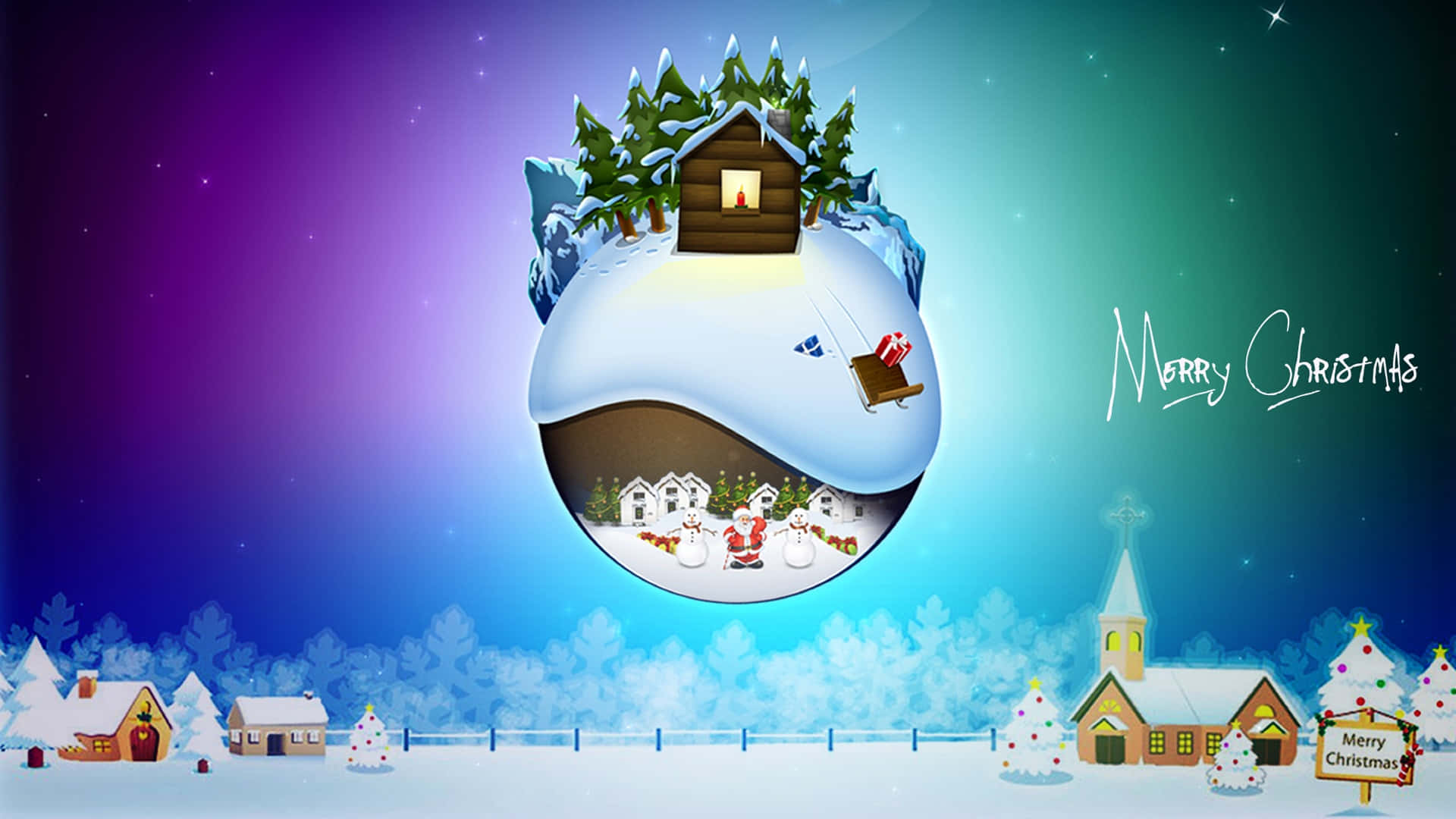 Imagende Una Casita Nevada En Una Esfera De Nieve, Con Motivos De Navidad Y Caricaturas.