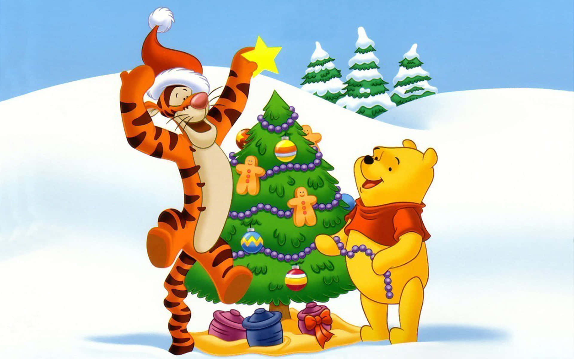 Imagende Navidad De Tigger Y Pooh Con Un Árbol De Vacaciones.